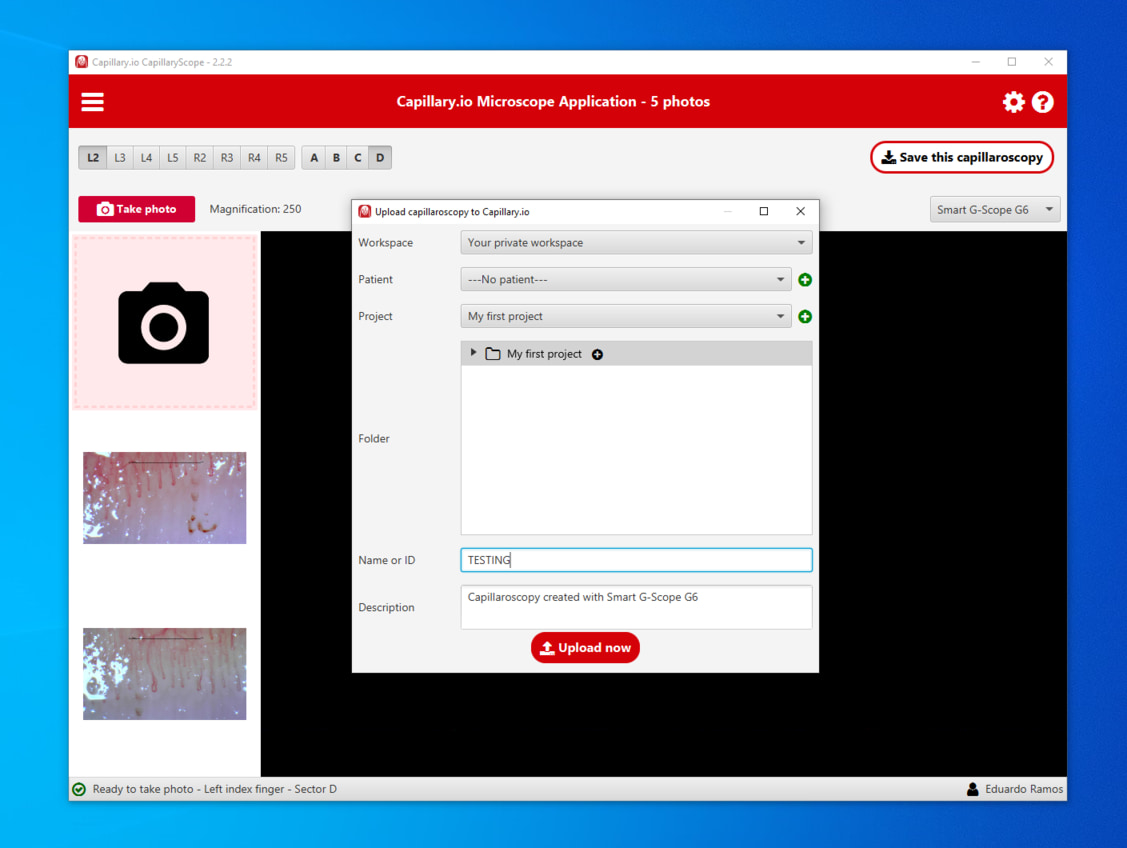 Capillary.io CapillaryScope upload dialog