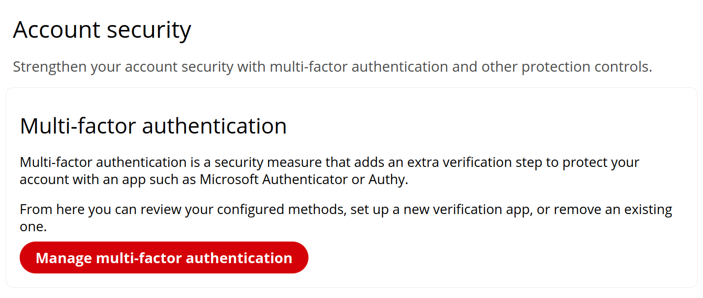 Users can manage multi-factor authentication from their profile and use TOTP authenticator apps to add an extra verification step before account access.